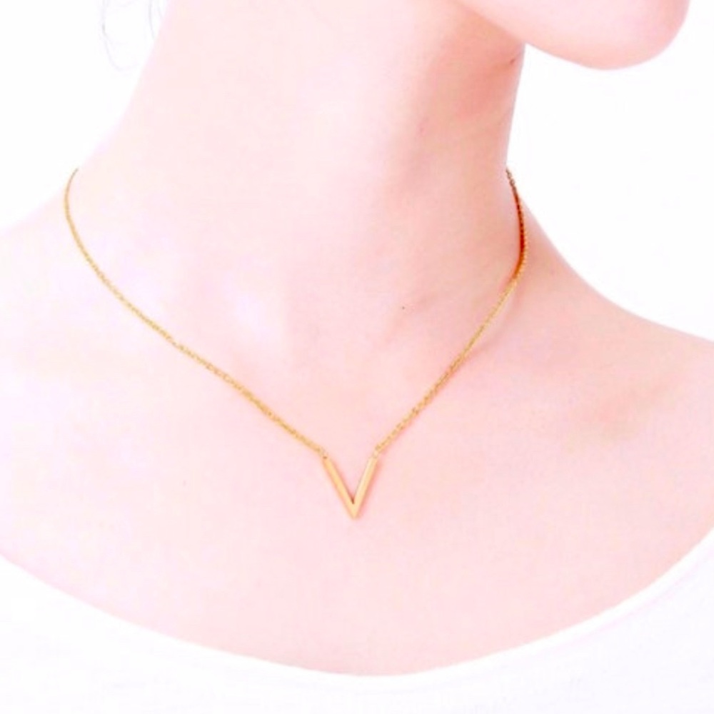 Gold Stainless Steel Necklace For Women With
V Pendant